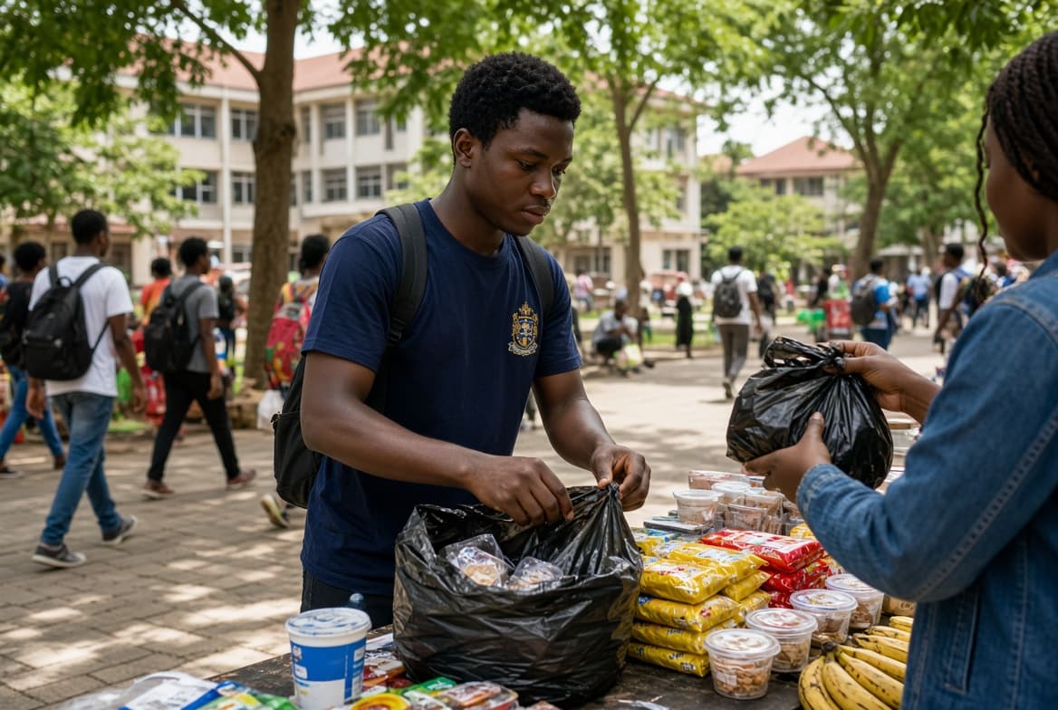 Student vendor packing orders on campus